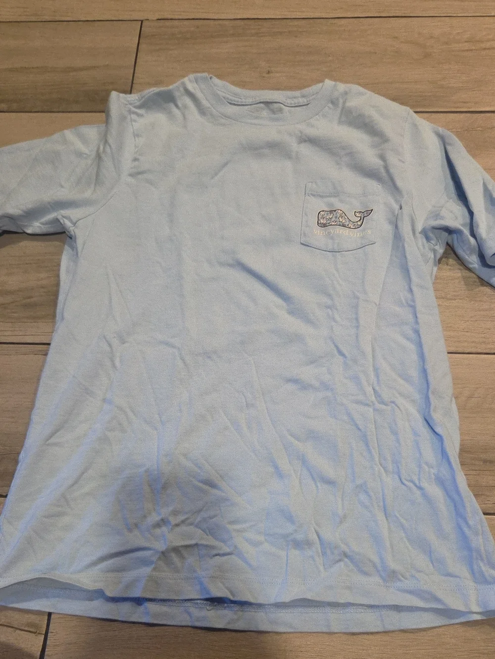 Vineyard Vines Light Blue Kids Short Sleeve Pocket Tee with Easter Bunny Whale